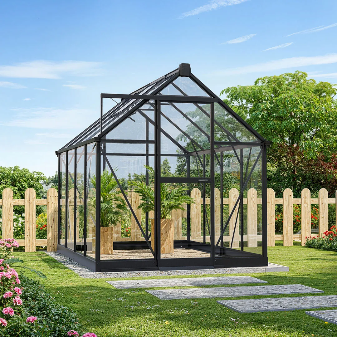 Serre de Jardin avec Base 4,8 mÂ² en Aluminium Noir et Verre TrempÃ© 4mm