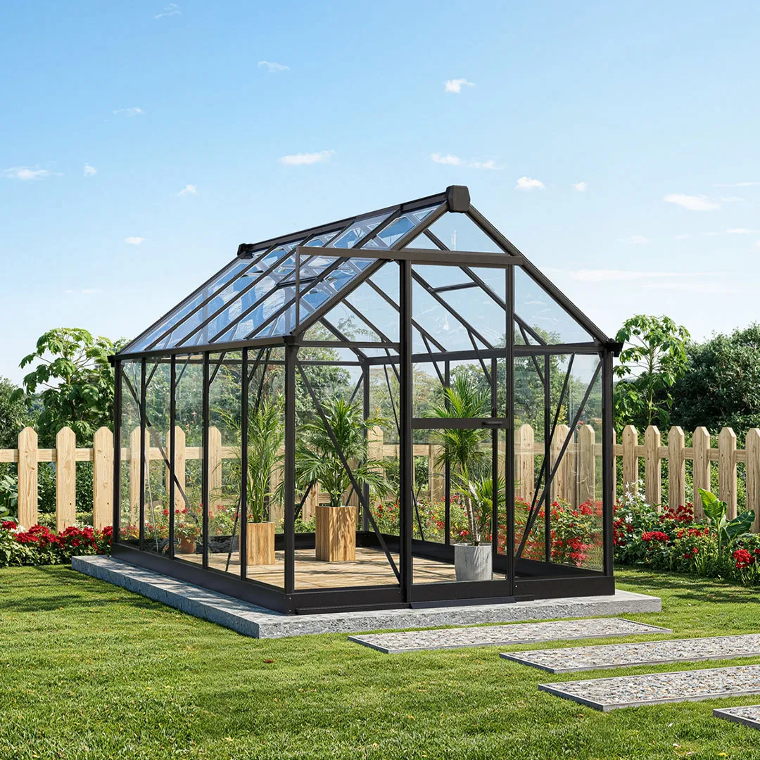 Serre de Jardin 6m2 avec Base en Aluminium Noir et Verre TrempÃ© 4mm