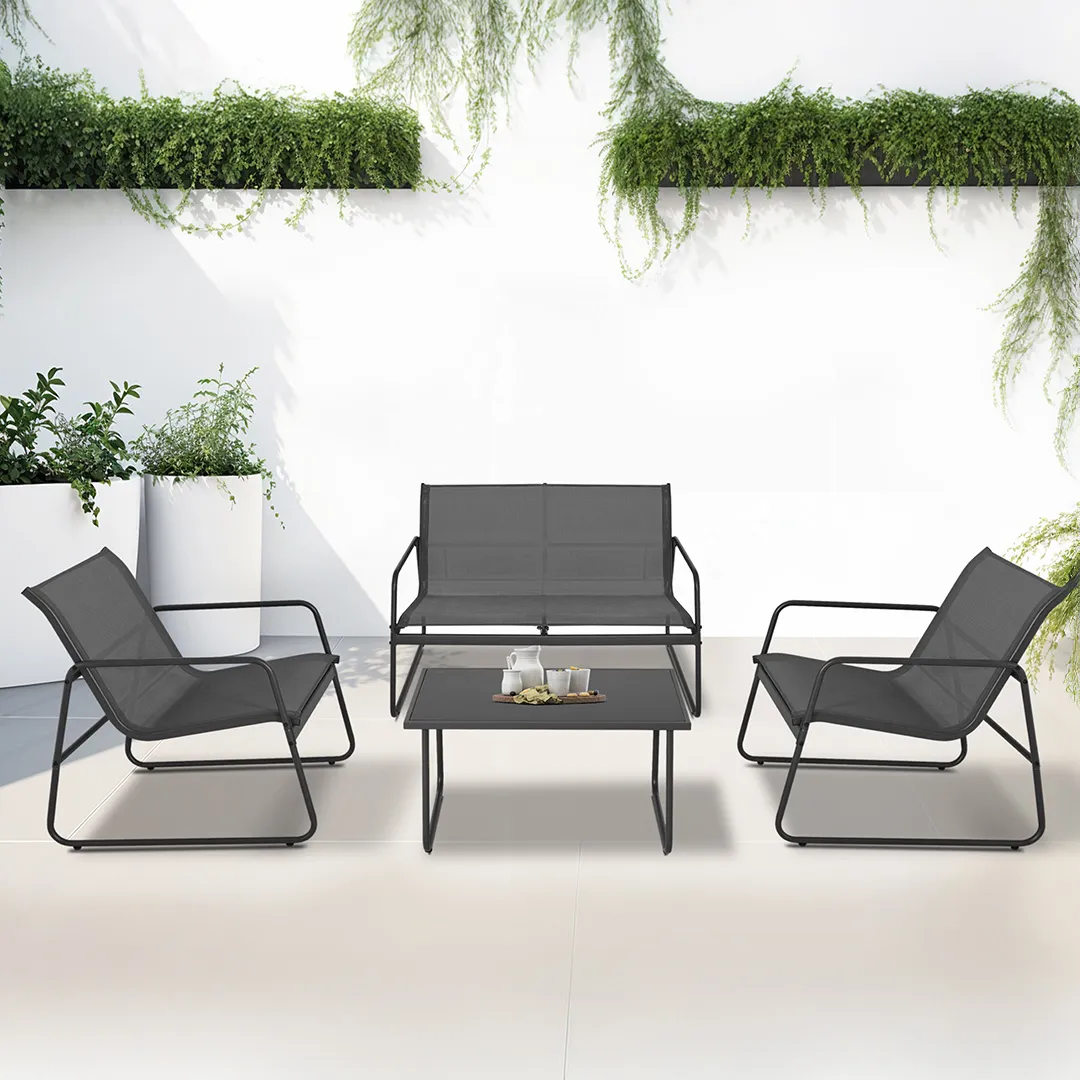 Salon bas de jardin LEONI en MÃ©tal   4 Places   Coloris Anthracite