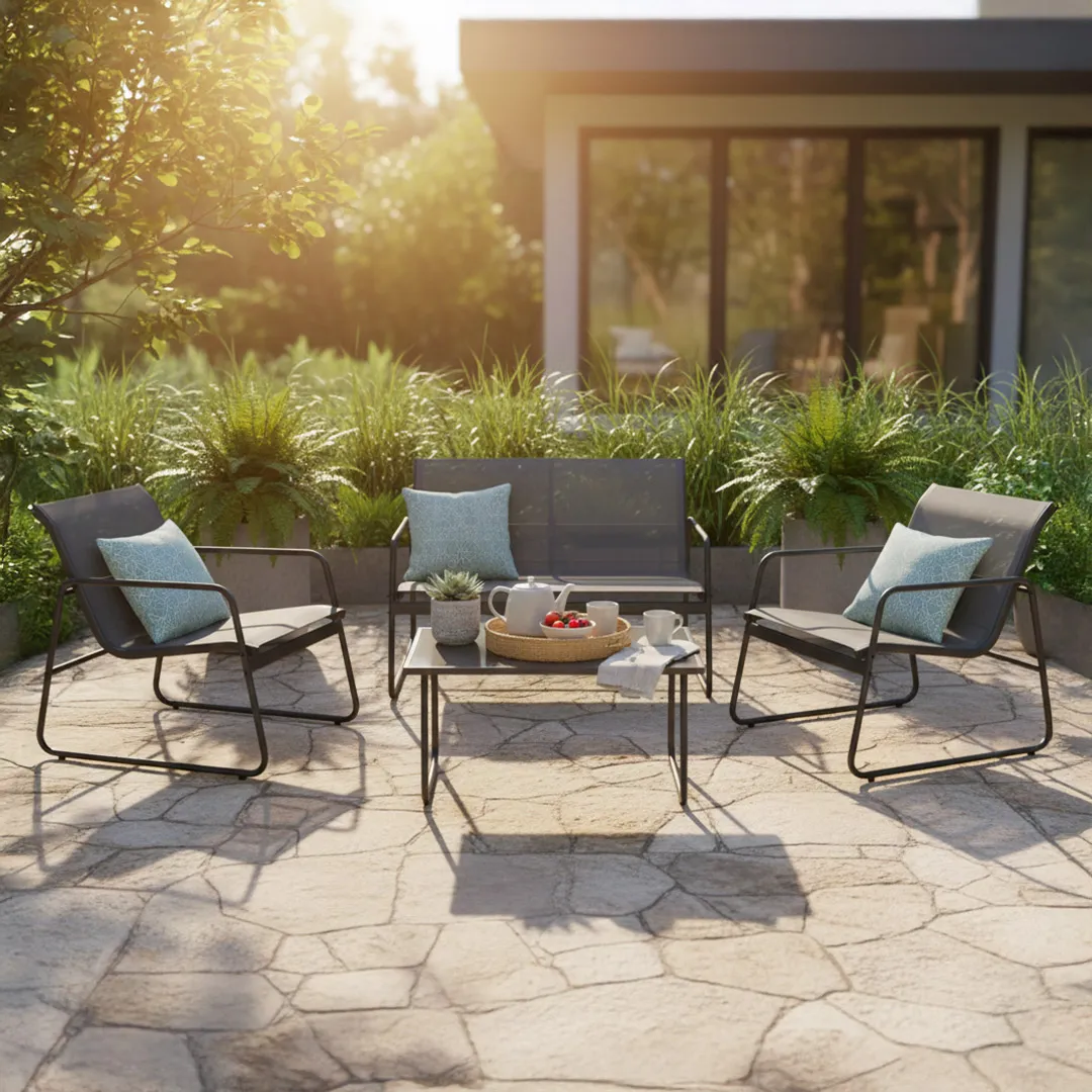 Salon bas de jardin LEONI en MÃ©tal   4 Places   Coloris Anthracite