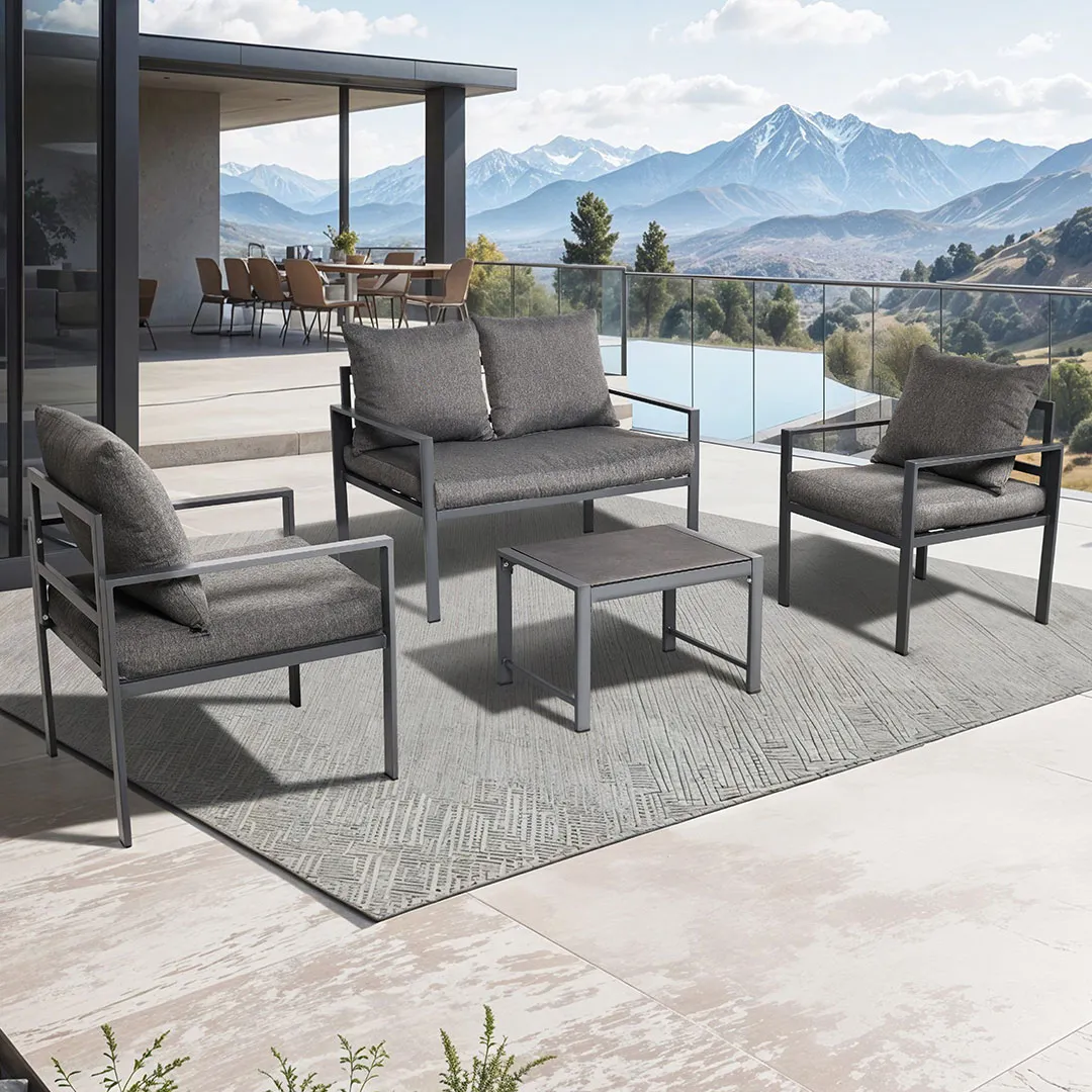 Salon bas de jardin ELENA en Acier   4 Places   Coloris Anthracite