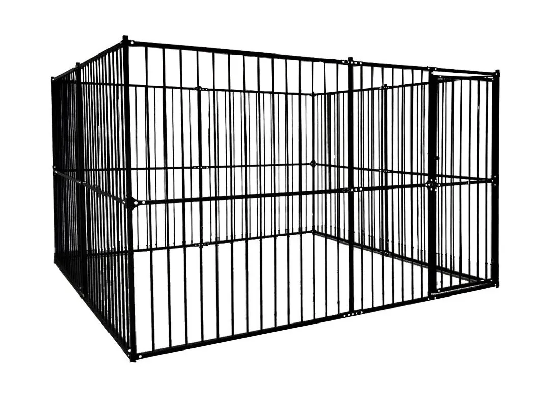 Chenil Extérieur à Barreaux 3x3m 9m² pour Chien Acier Galvanisé Noir