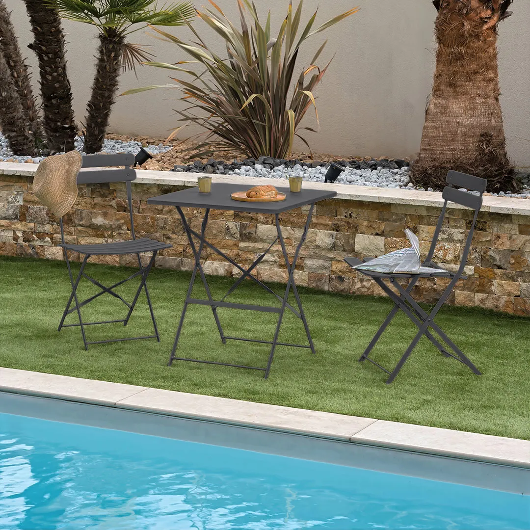 Klappbares Bistro Set KATIA Grau Anthrazit 1 quadratischer Tisch 2 Stühle