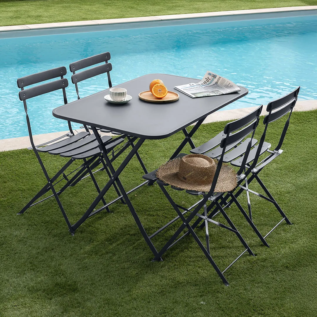 Set bistrot pliant MELIA Anthracite Table Rectangulaire et 4 Chaises
