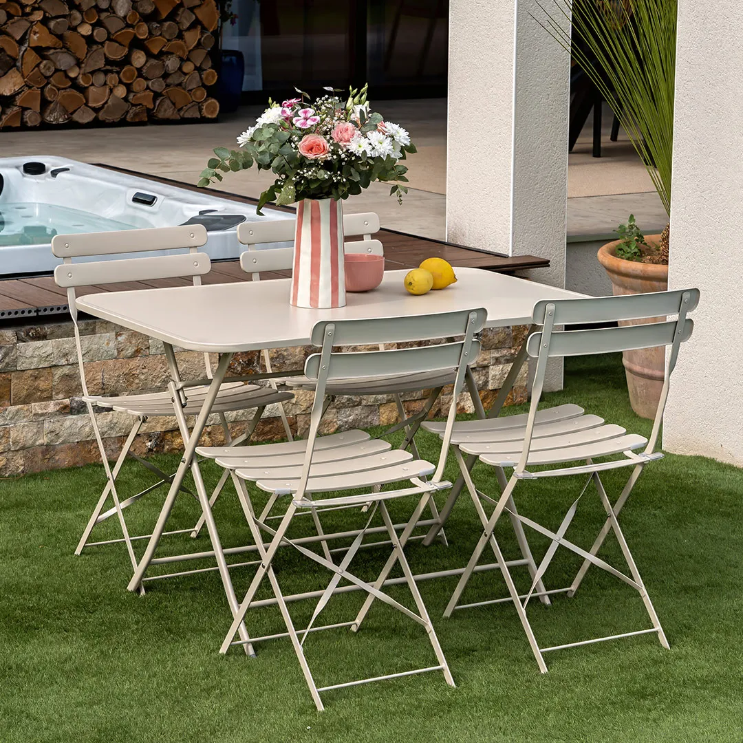 Set bistrot pliant MELIA 1 table rectangulaire et 4 chaises sable