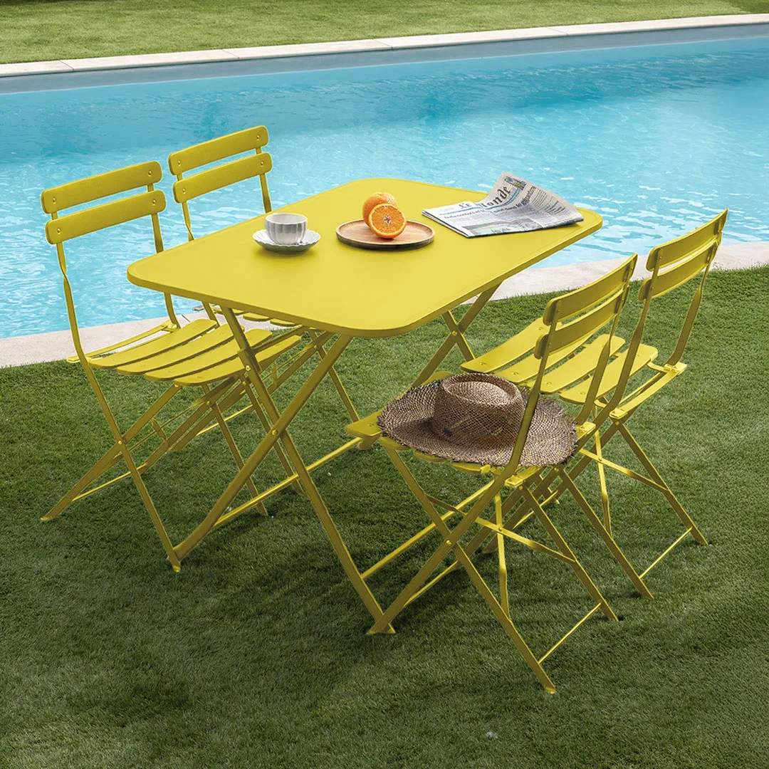Set bistrot pliant MELIA   1 table rectangulaire et 4 chaises   jaune