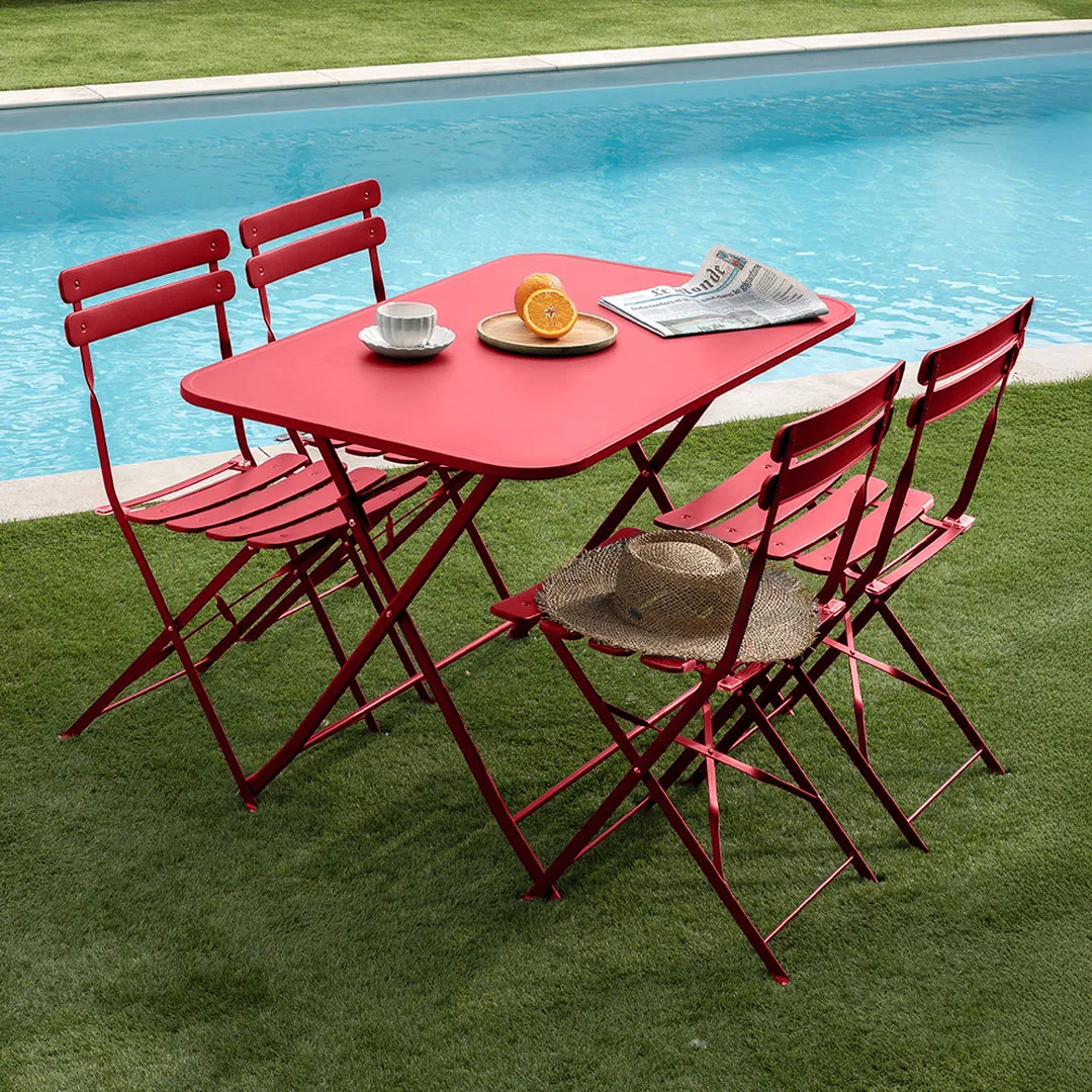 Set bistrot pliant MELIA   1 table rectangulaire et 4 chaises   rouge