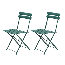 Lot De 2 Chaises Pliantes En Acier Vert Cactus - Style Bistrot Extérieur