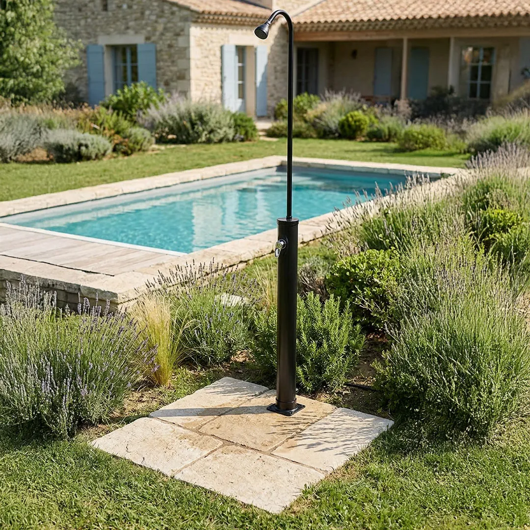 Douche solaire 10L ronde Noir pratique et écologique pour votre Jardin