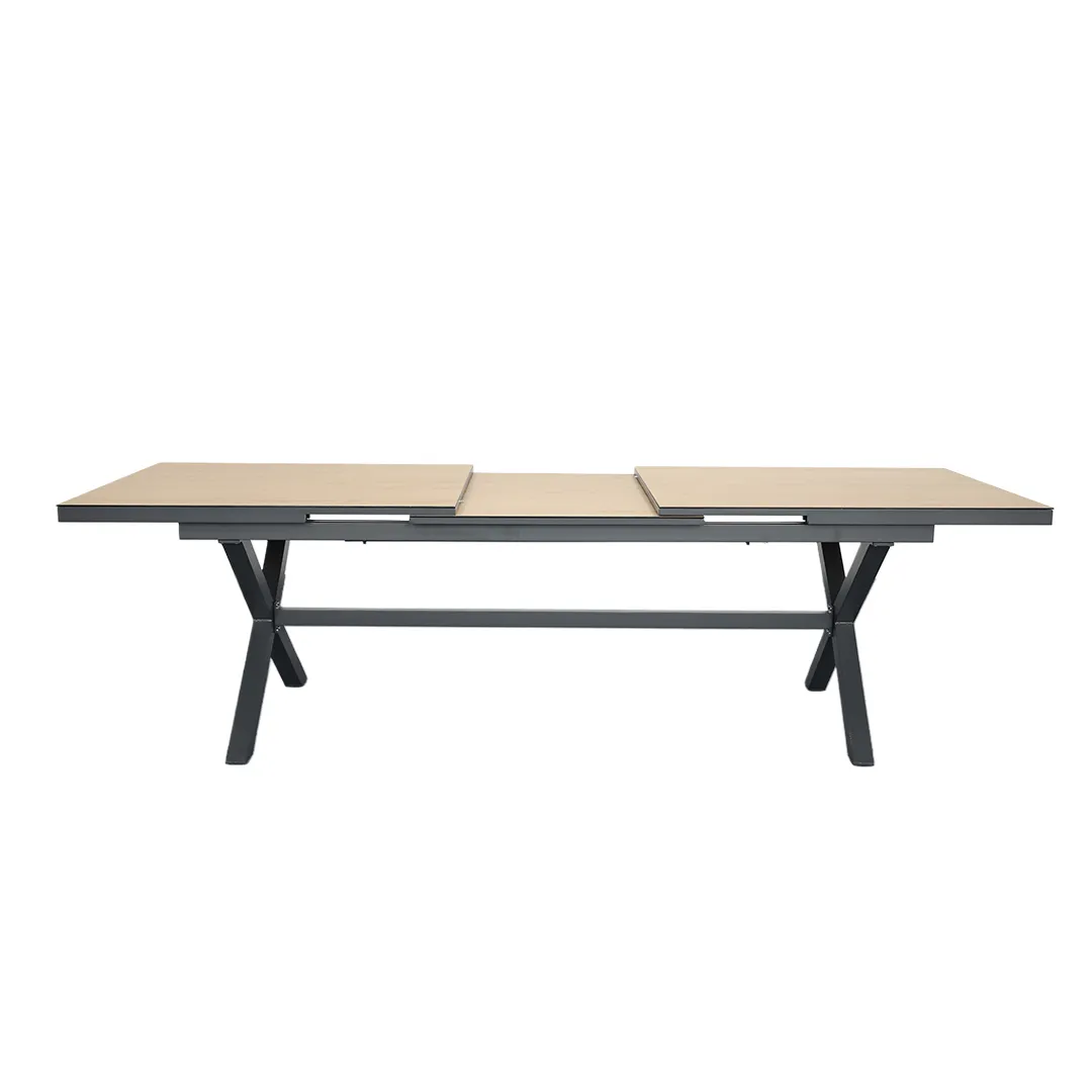 Table de jardin SANDINO en aluminium et verre  2 3m  effet bois