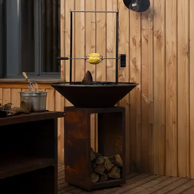 Brasero B.B.O Ø78 Cognac OYAT Holz Aus Corten-Stahl Hergestellt in Frankreich - OYAT