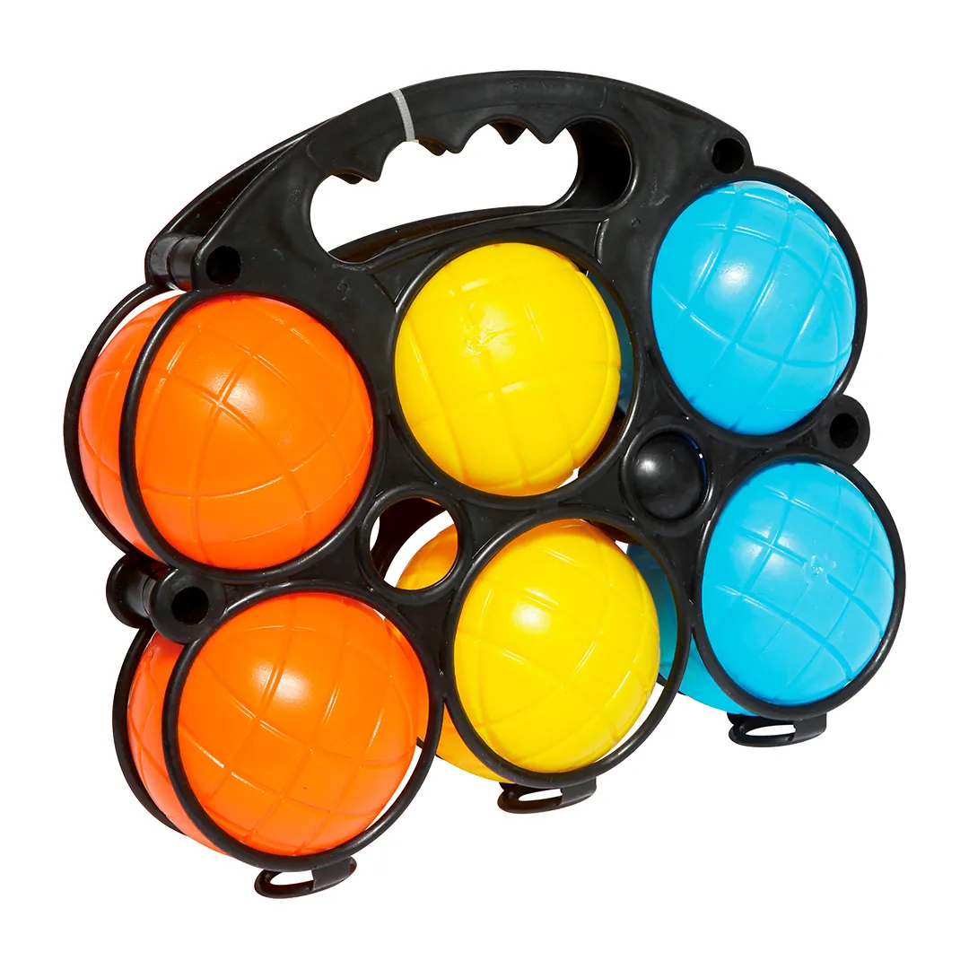 Pétanque Set mit 6 bunten Kunststoffkugeln