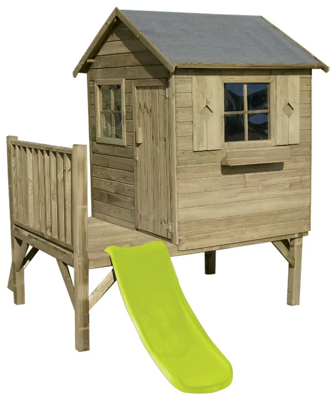 Kinderspielhaus aus Holz ALIX mit Rutsche grün