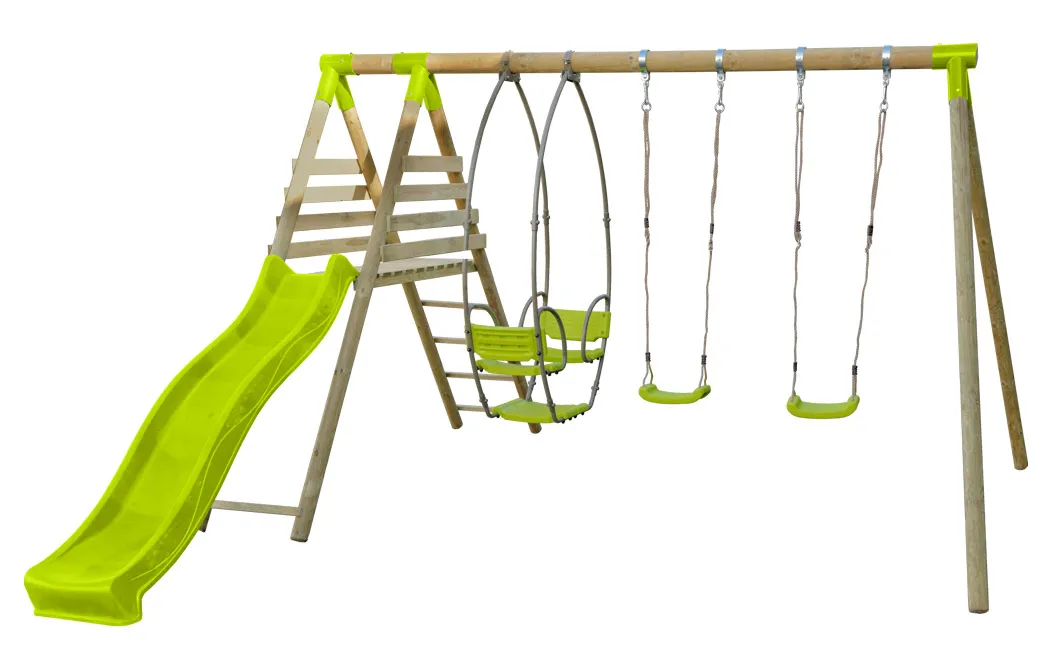 Portique enfant bois avec toboggan vert MANTELLA