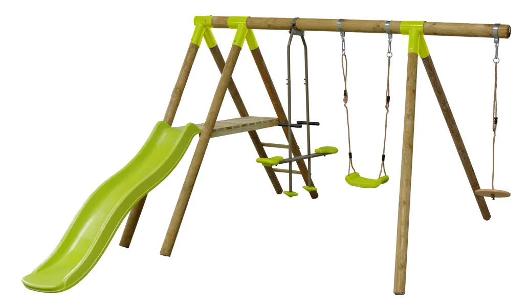 Portique balanÃ§oire en bois 1m85 avec glissiÃ¨re verte MAKI
