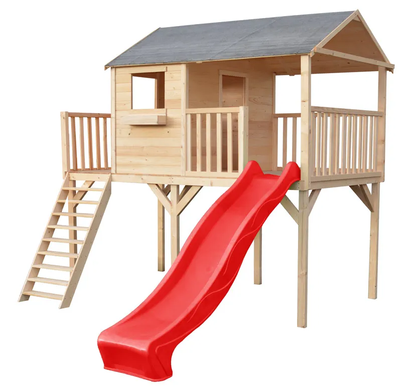 Kinderspielhaus aus Holz Sascha mit Rutsche rot
