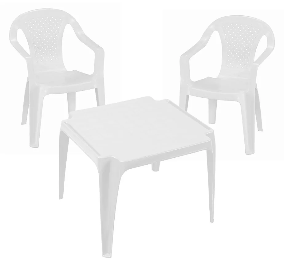 Salon de jardin enfant blanc :Table et 2 chaises CAMELIA