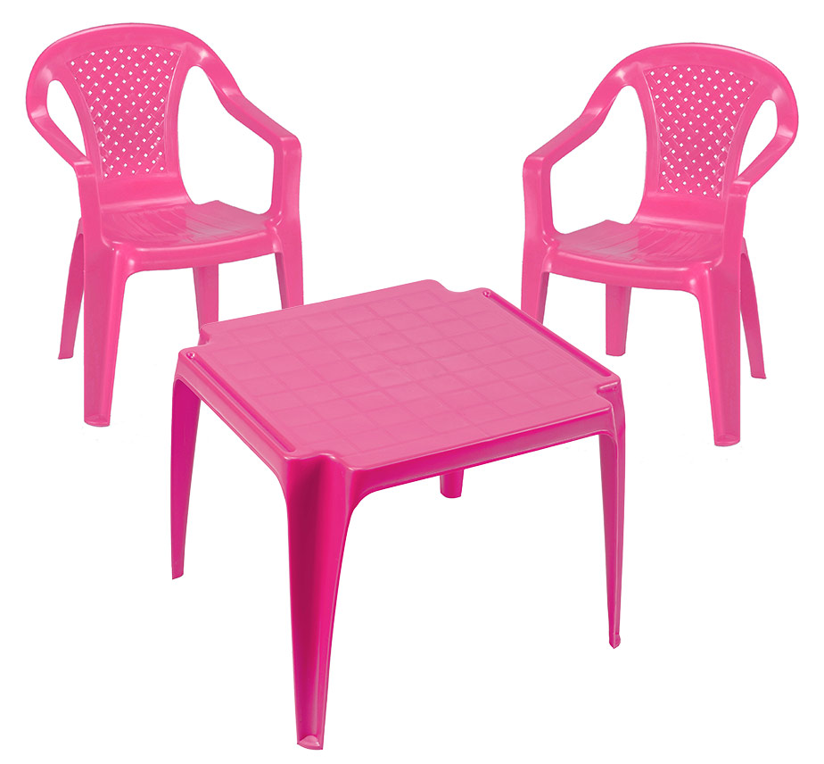 Salon de jardin enfant fushia :Table + 2 chaises CAMELIA