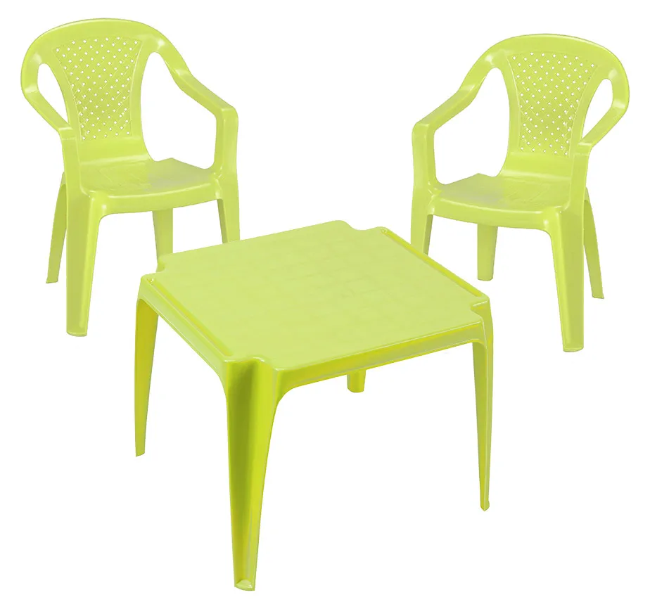 Salon de jardin enfant vert :Table et 2 chaises CAMELIA