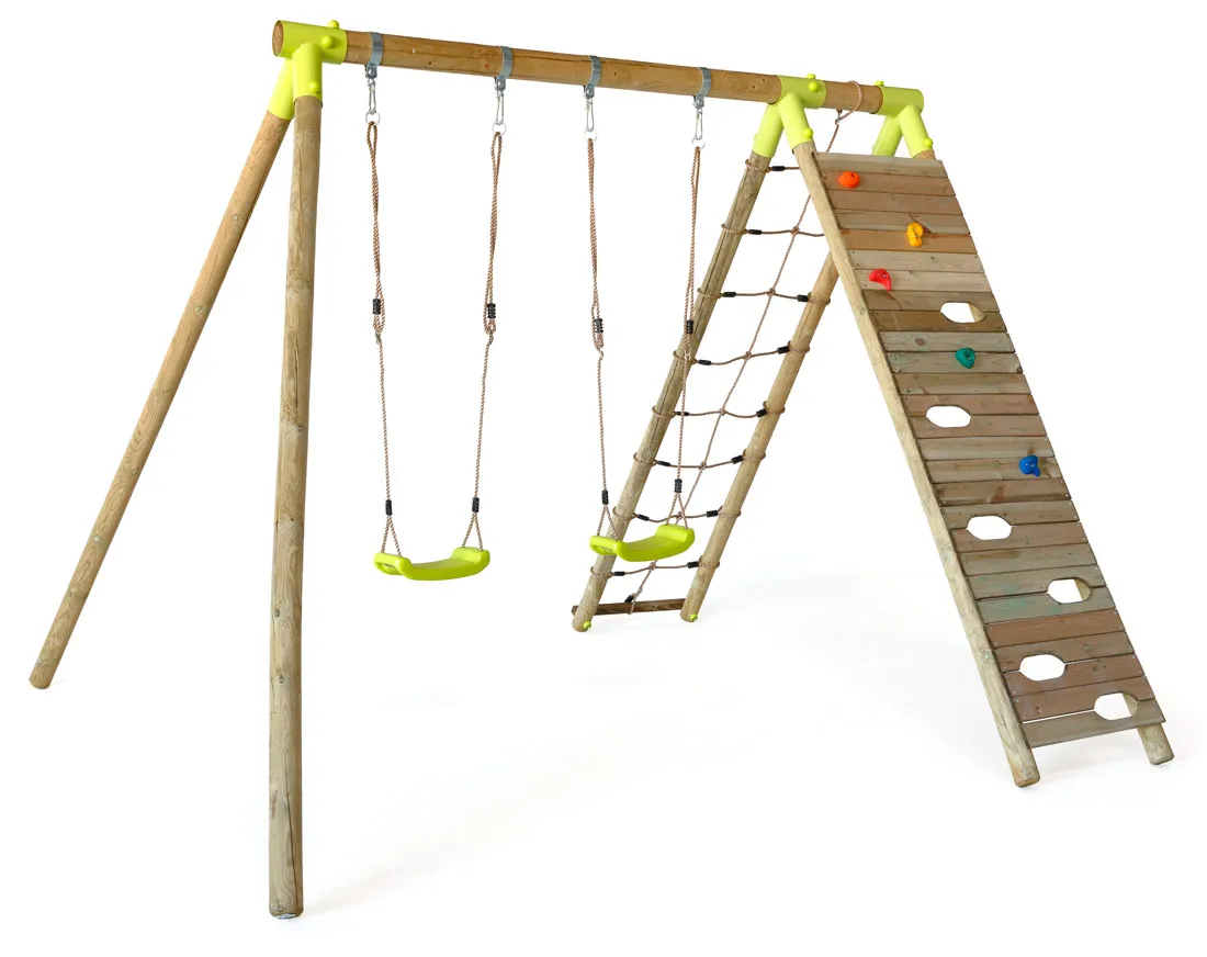 Portique enfant en bois avec mur d'escalade KOATI
