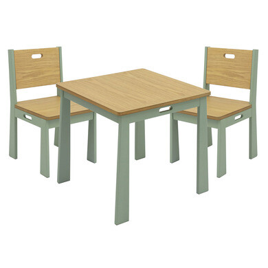 Table et 2 chaises en bois peint enfant