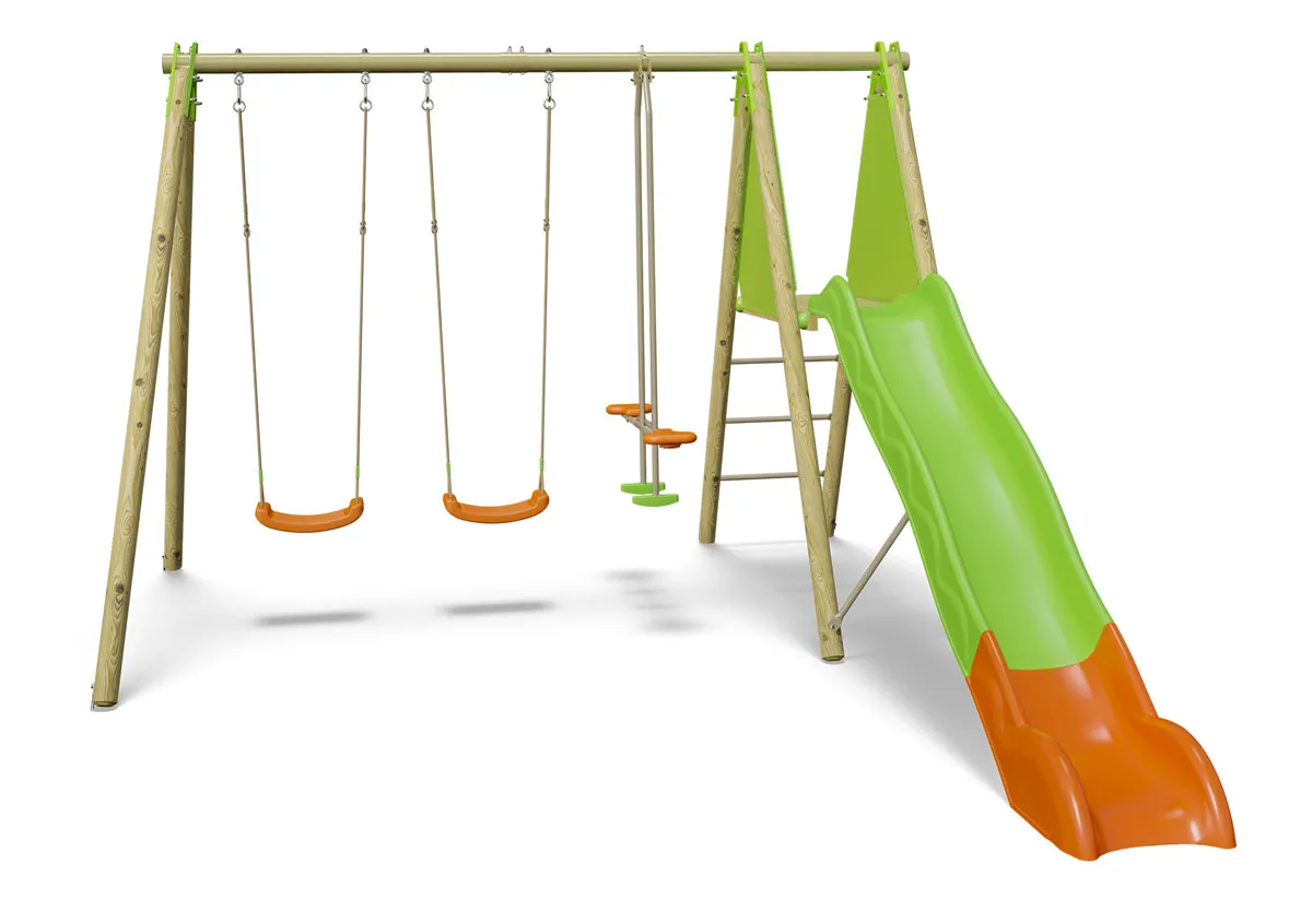 Portique enfant bois métal avec toboggan OPTIMA