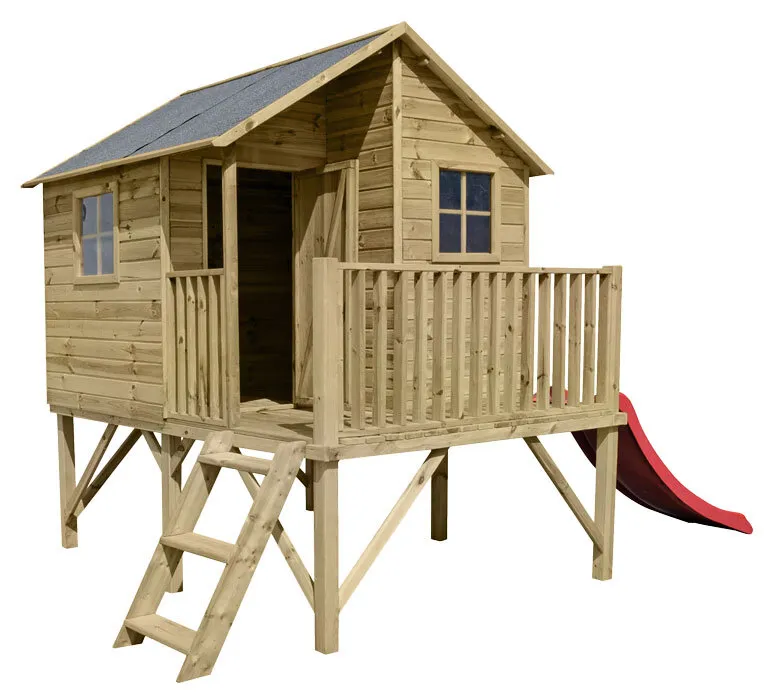 Maisonnette en bois Luka   glissiÃ¨re ROUGE