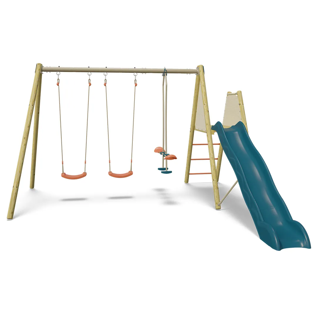 Portique enfant bois mÃ©tal avec toboggan ROMY