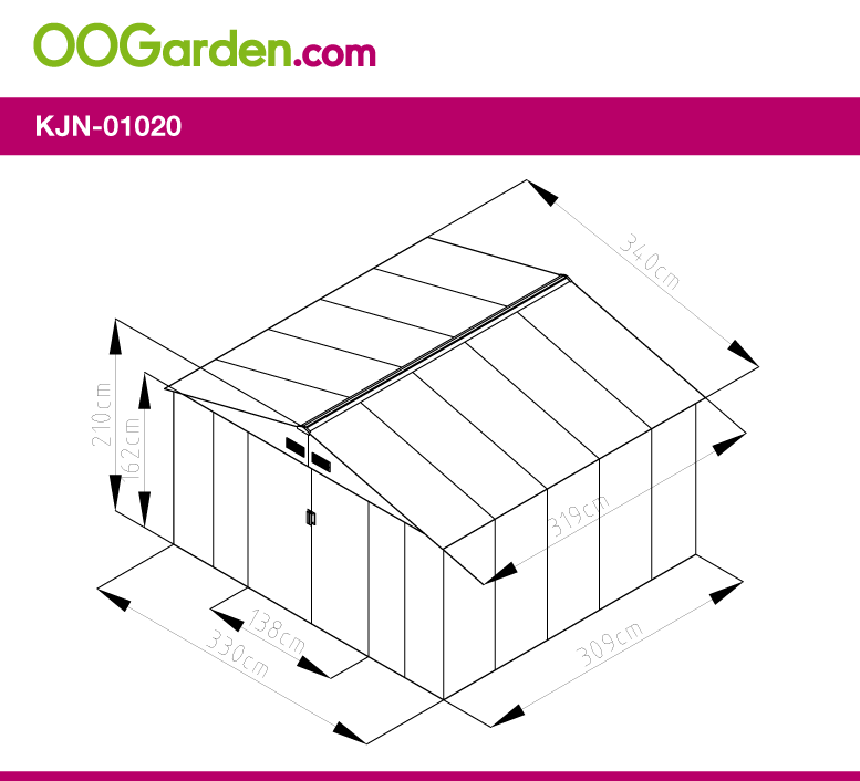 Abri de jardin métal 5.29 m² et kit ancrage - OOGarden