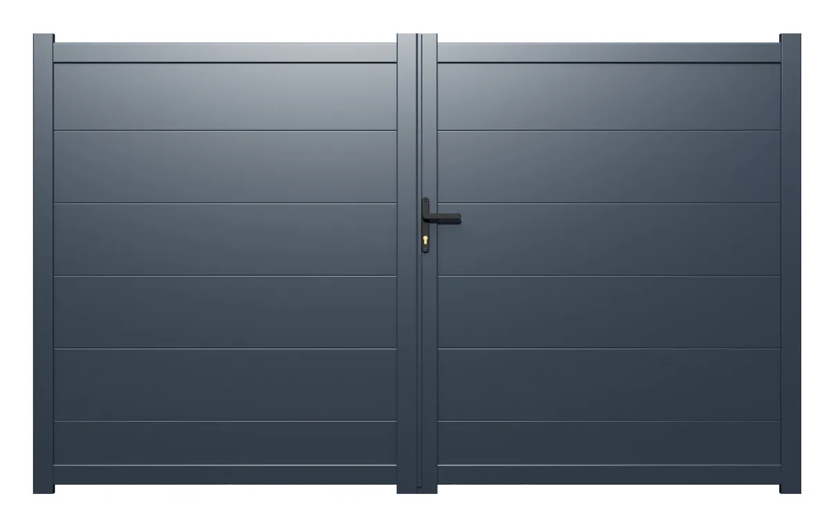 Portail aluminium battant 3,5m x H. 1,6m Gris lames XXL BRISBANE
