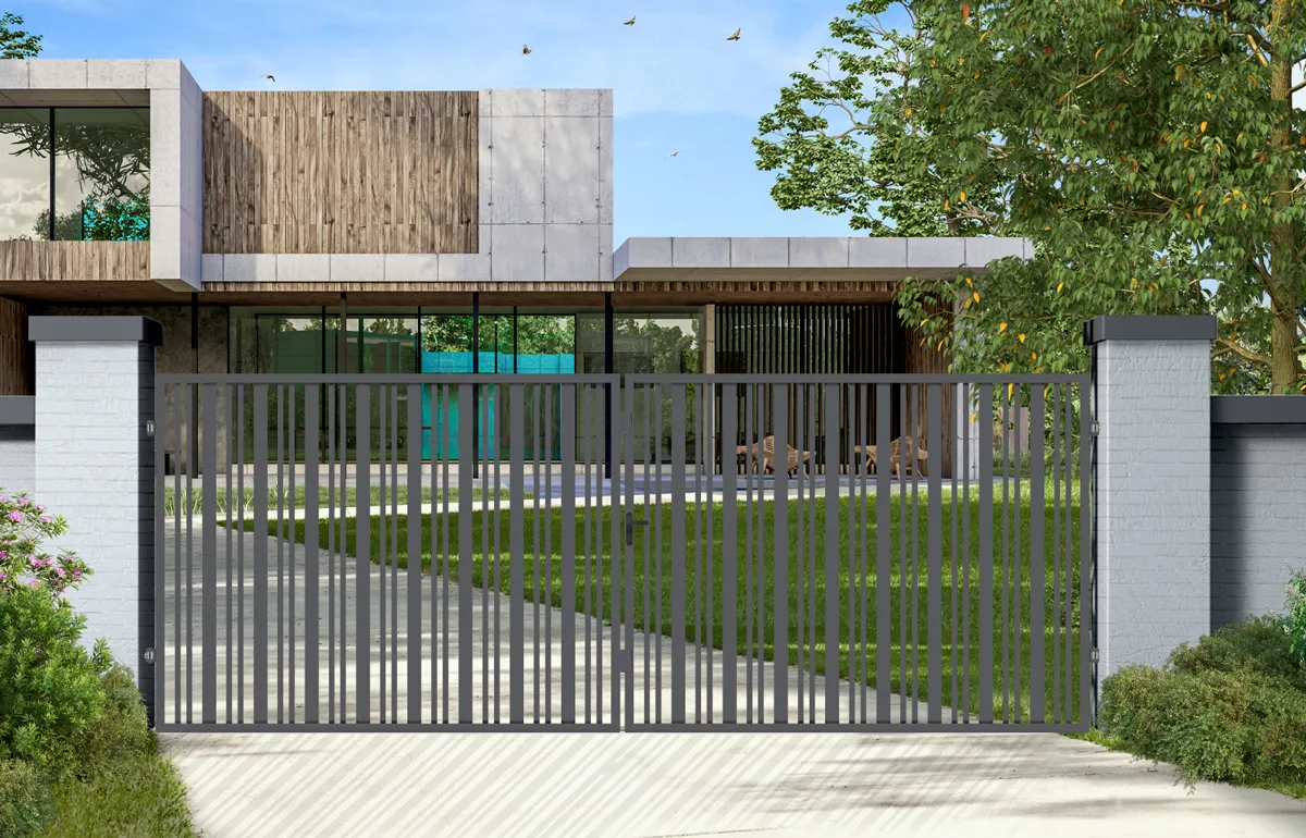 Portail acier galvanisÃ© battant 3m x H. 1,8m Gris   KEVIN