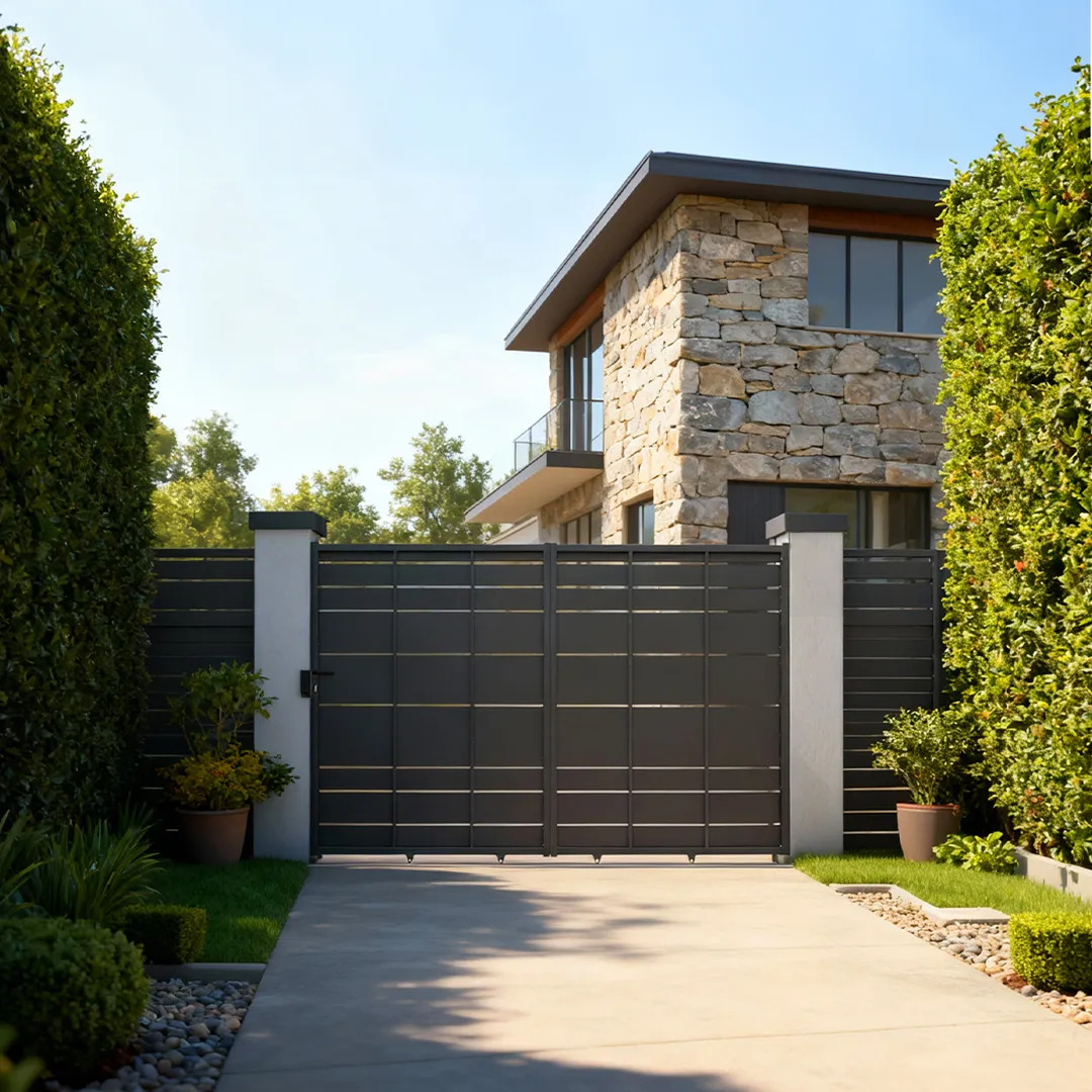 Portail fer coulissant 3,5m x H. 1,82m Noir   ALOES