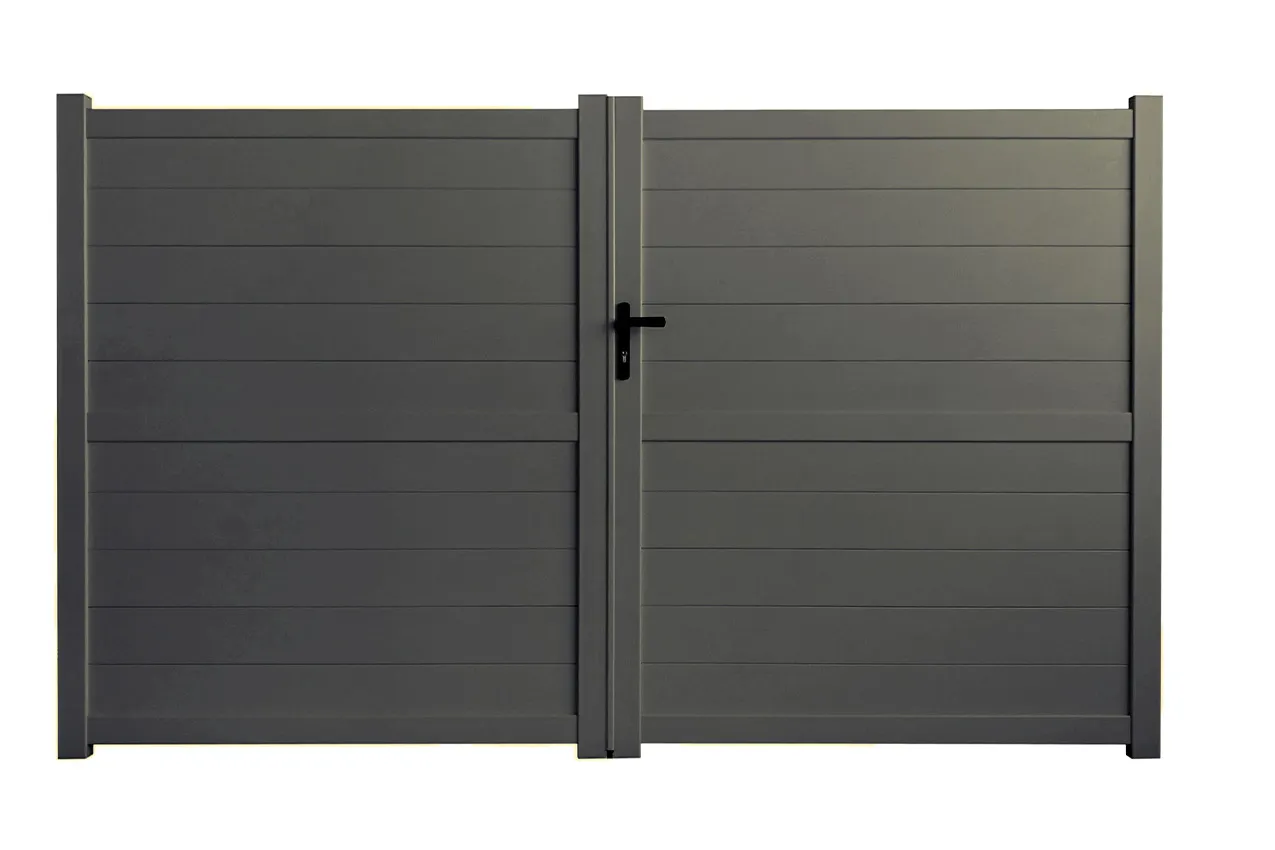 Doppelflügeltor aus Aluminium 3,5 m x H 1,8 m Grau Schattenerde SPRING