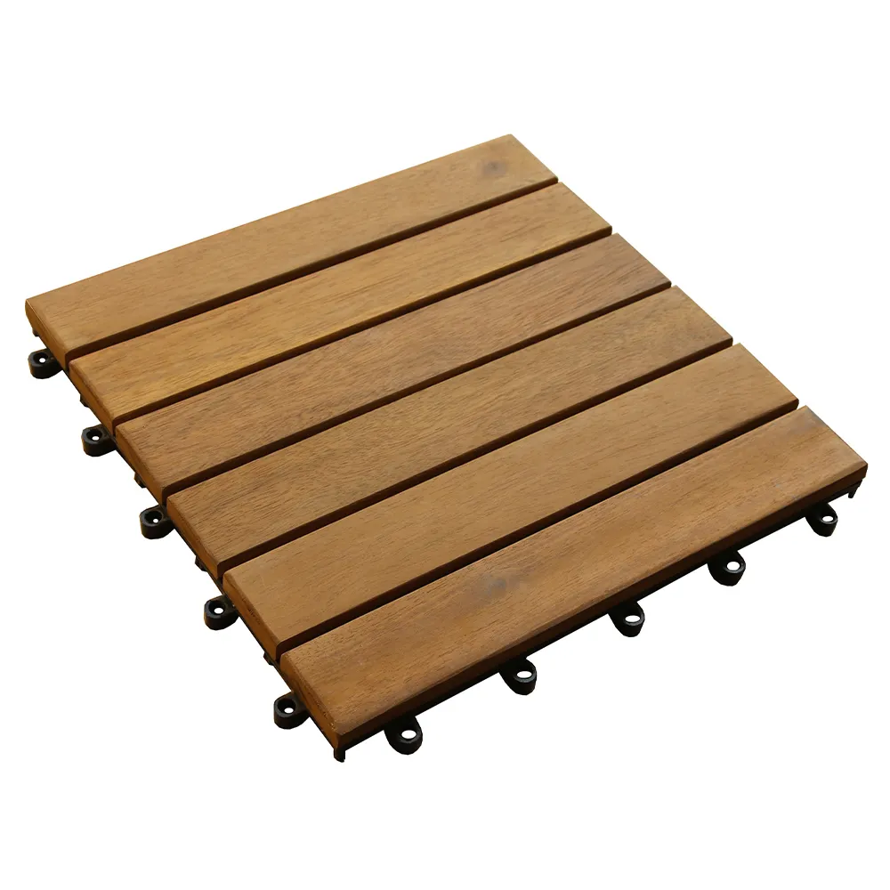 Lot de 4 Dalles en bois d' acacia clipsables 30 x 30  cm