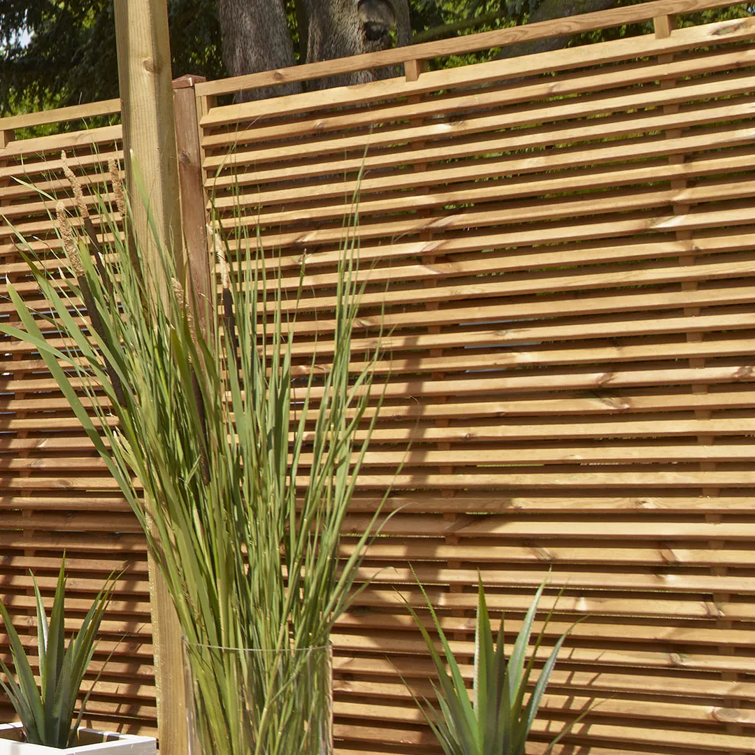 Kit Clôture Bois Persienne 3,60 m avec Panneaux, Poteaux et Supports