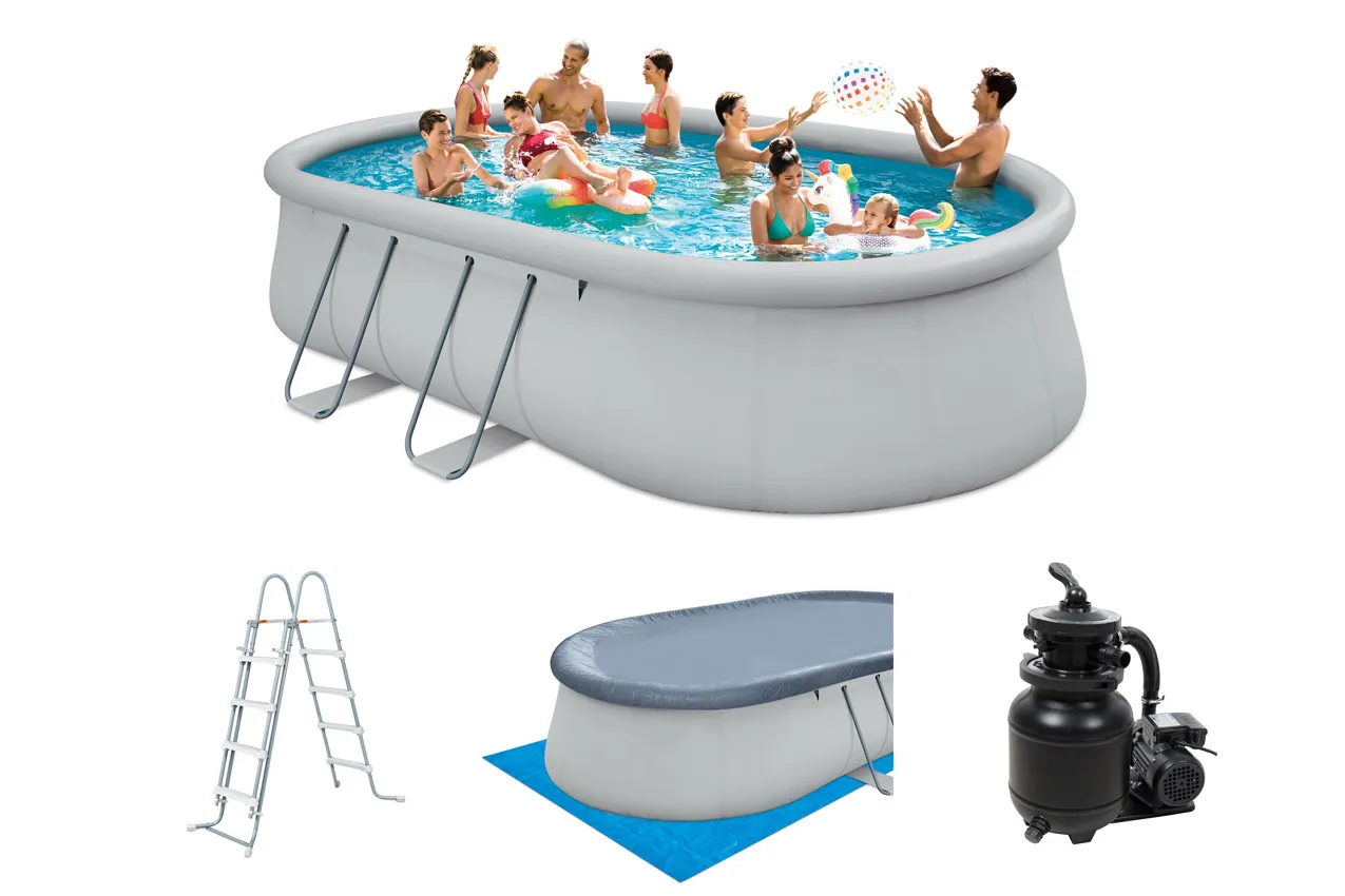 Piscine autoportée ovale 6,10 x 3,66 x 1,22 m et filtration à sable