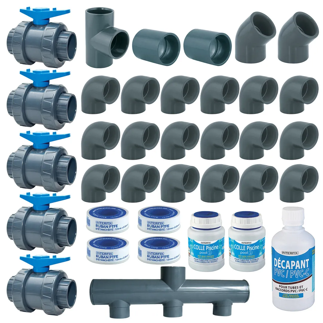 Kit Plomberie Piscine 7mx3,5m  PiÃ¨ces Ã  Sceller   Raccords PVC Facile