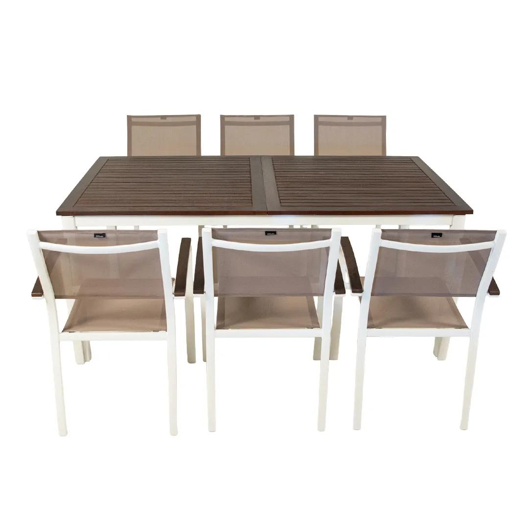 Salon de jardin CARLA : Table à allonge 180 240 cm et 6 fauteuils