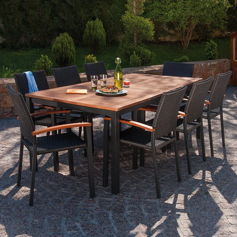 Salon de jardin BARCELONA : table 200cm, 8 fauteuils résine tressée