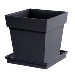 Pot de fleur carré TOSCANE 38L avec soucoupe Gris Anthracite - EDA