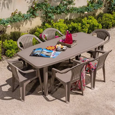 Salon de jardin: Table rÃ©sine 180 cm OCEAN et 6 fauteuils ARUBA