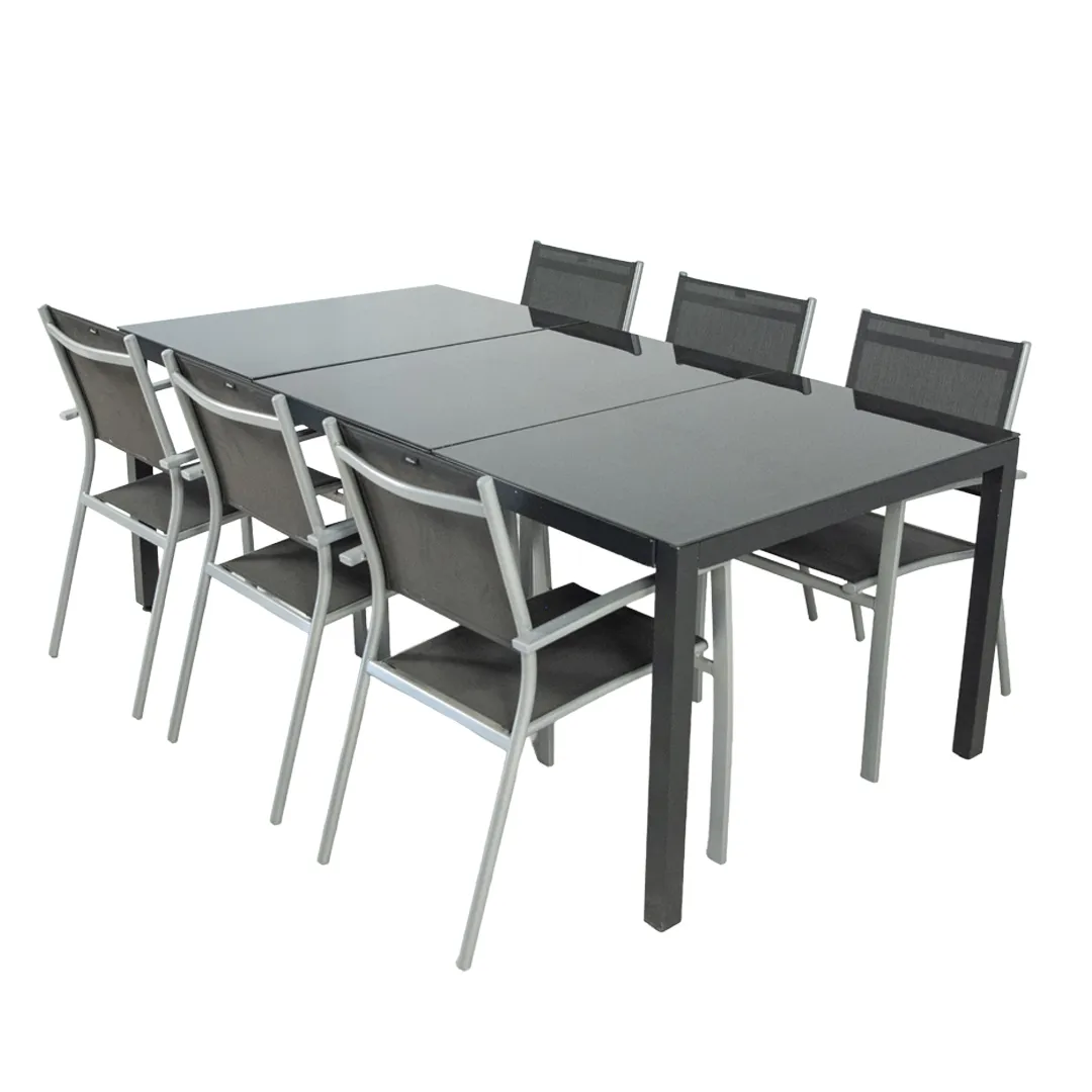 Salon de jardin: Table PALERME 2M et 6 fauteuils CANNES