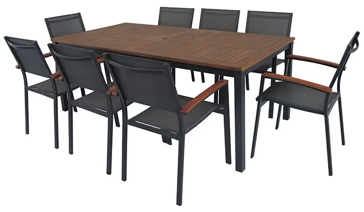 Salon de jardin:table BARCELONA 200cm et 8 fauteuils textilÃ¨ne FIGUERAS