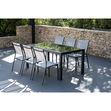 Salon de jardin: table palerme 165 245cm et 6 chaises antibes gris clair