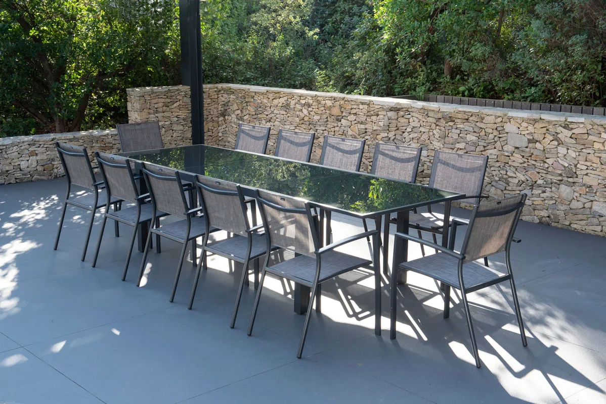 Gartenmöbelset: Tisch PALERME 2 3m und 12 Sessel ANTALYA taupe