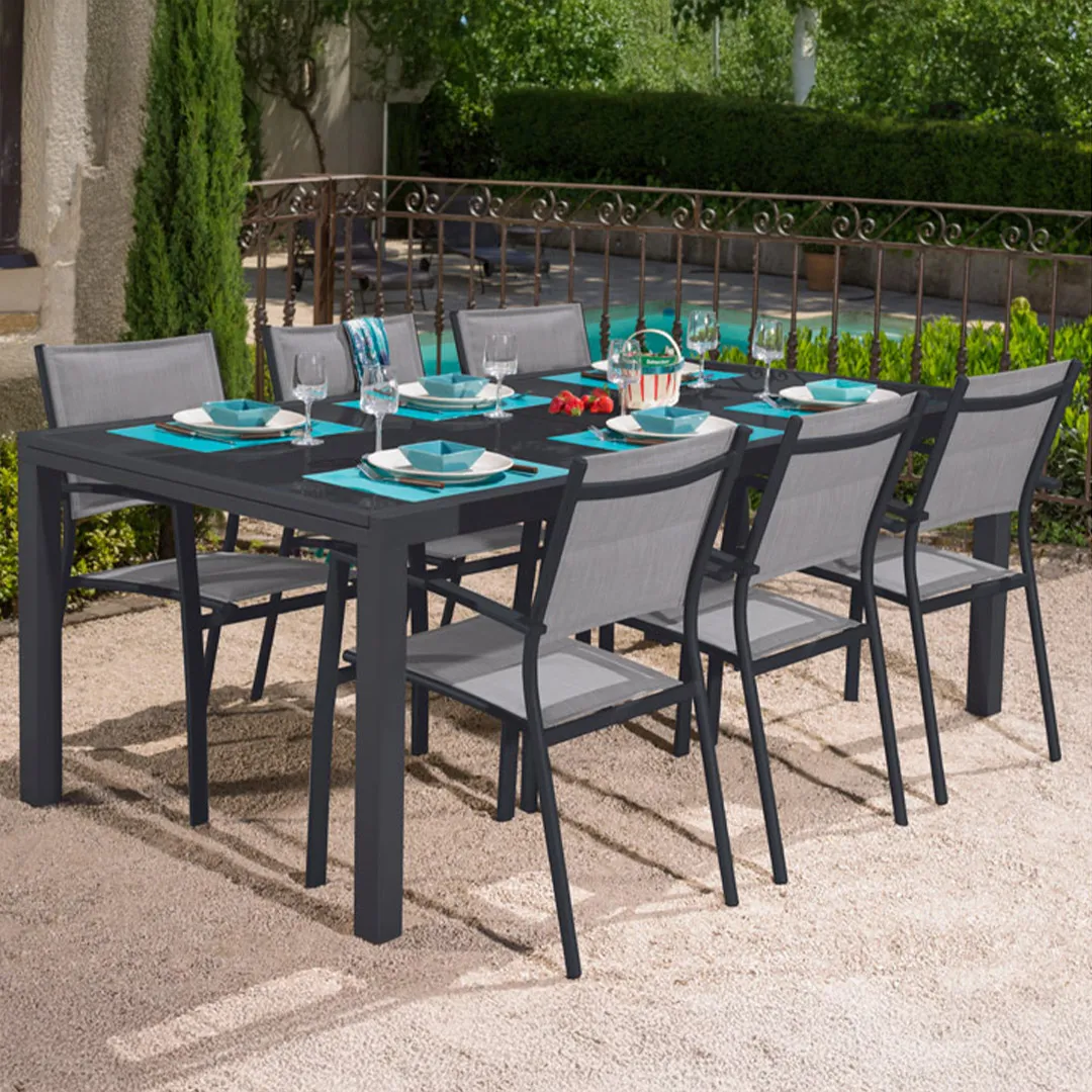 Gartenmöbelset: Tisch PALERME 2 3m und 6 Sessel TUNIS hellgrau