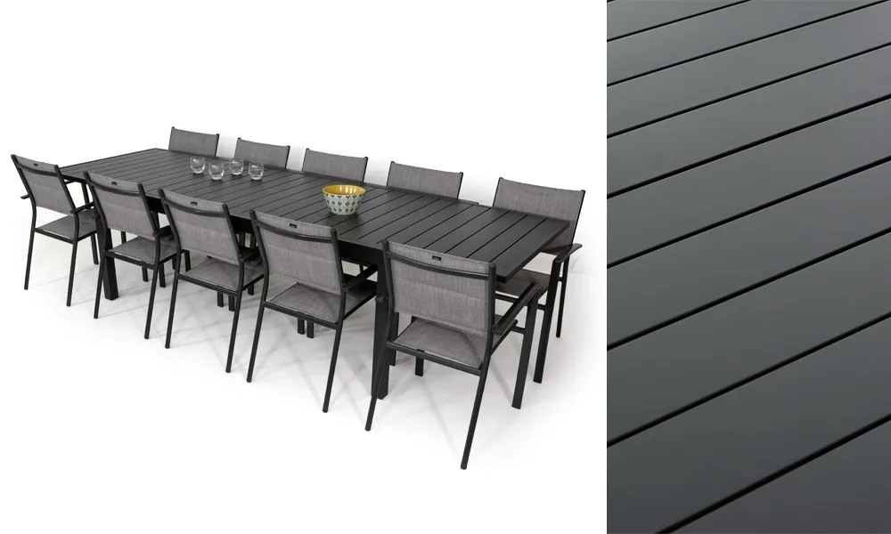 Salon de jardin: Table MALAGA 2 3M et 10 fauteuils TUNIS gris
