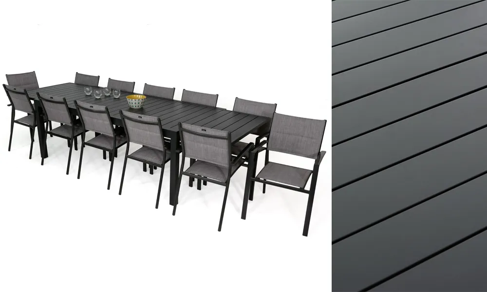 Salon de jardin: Table MALAGA 2 3M et 12 fauteuils TUNIS gris