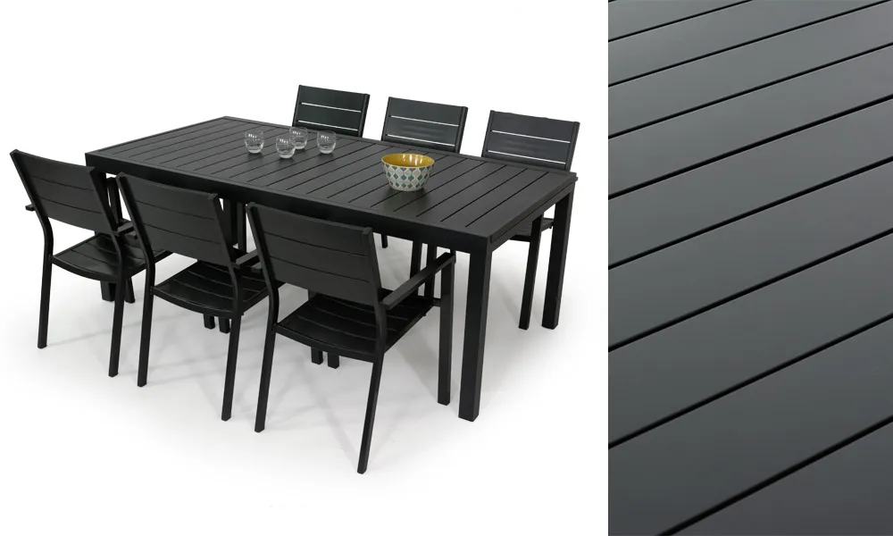 Table MALAGA 2 3M et 6 fauteuils PRADET gris anthracite