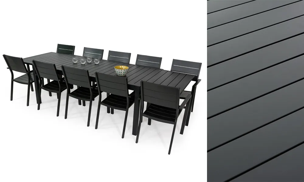 Table MALAGA 2 3M et 10 fauteuils PRADET gris anthracite